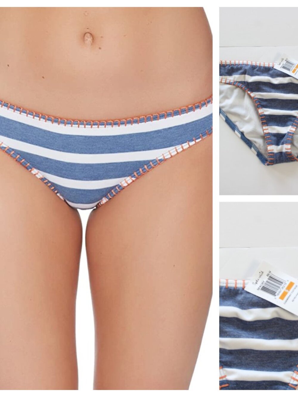 Splendid Chambray Cottage Retro Bikini Swim Bottom Blue Small NWT